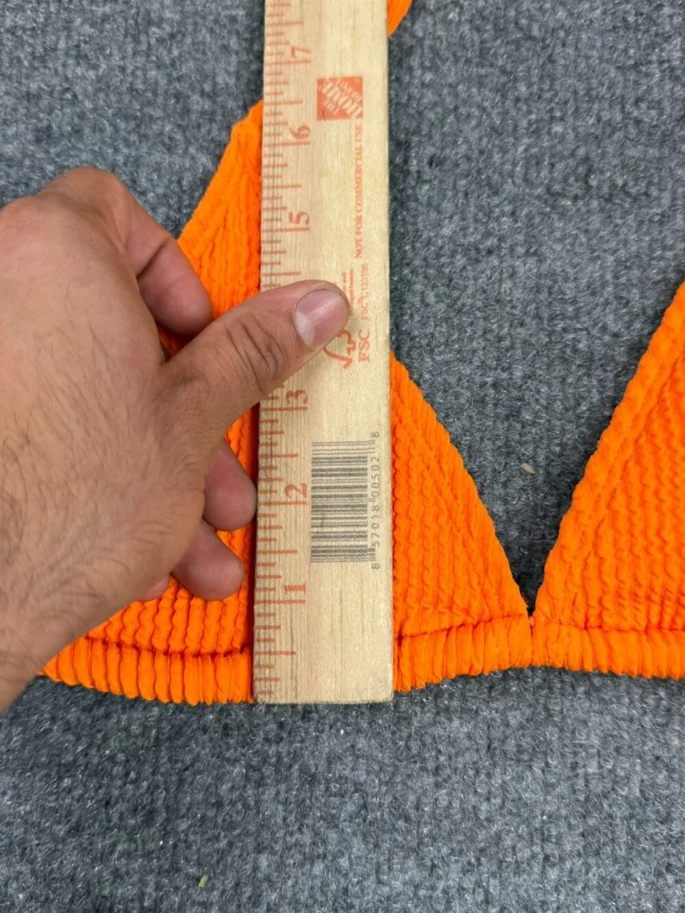 Orange Textured Triangle Bikini Top No size tag measurements M/L pads missing.